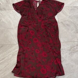 Elegant Chelsea Floral Red & Burgundy Dress